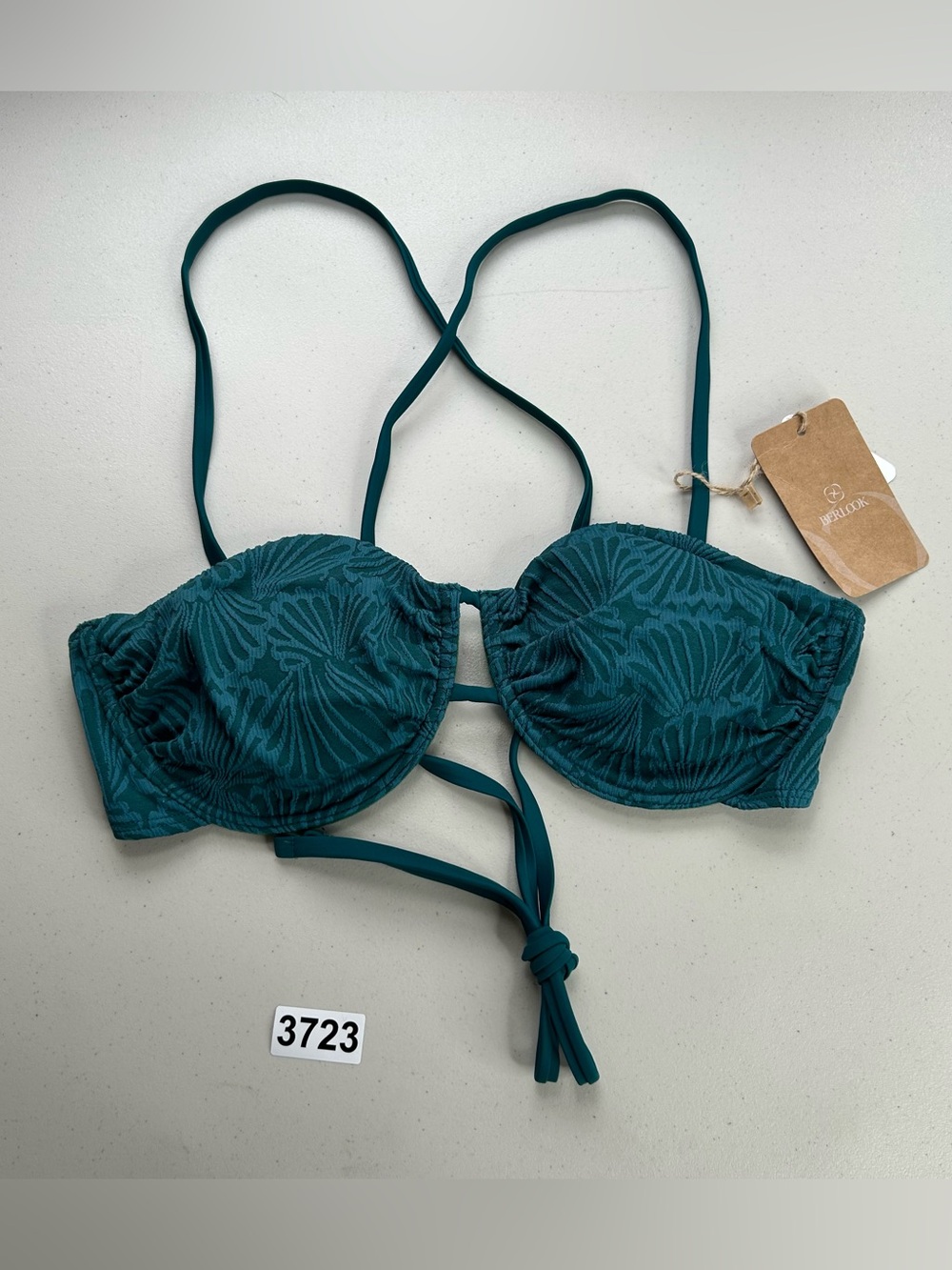 Berlook Dark Green Textured Cut Out Bikini Top Large New